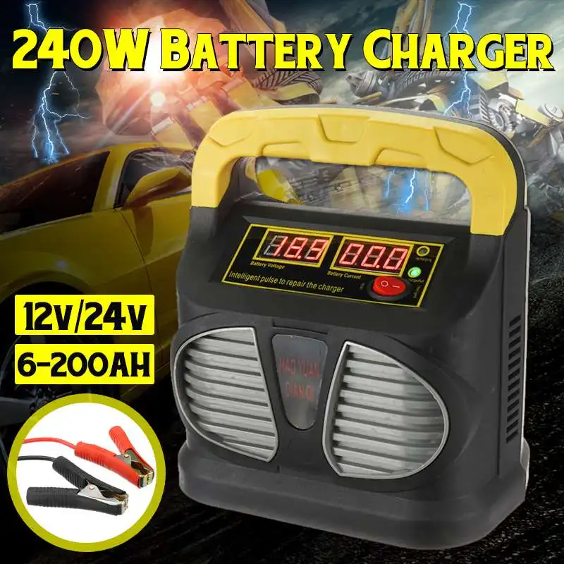

15A 240W 6-200AH Battery Charger 12v 24V Smart Fast Charging Full Automatic LCD Display Battery Charger for Motorcycle Truck Car