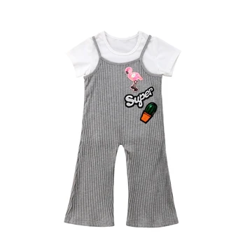 

Girl Tops T-shirt Short Sleeve Bell Bottoms Pants Overall Cotton Outfit Jumpsuit Toddler Kids Baby Girls Clothing Set 2pcs 1-6T