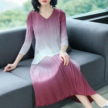 

Fashion Gradual Change Color Casual Two-piece 2019 New Spring Female Large Size Loose Wide Leg Pants Suit Skirt XL-01