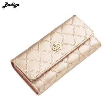 

New Fashion Women Crown Plaid Long Double Zip Clutch Leather Wallet Purse Coin Card Bag