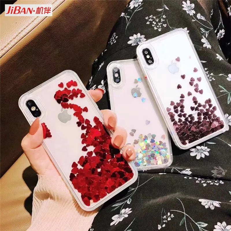 JIBAN Мода сердце любовь блестки чехол для iPhone X 8 плюс 7 6 S 6splus задняя крышка Твердый