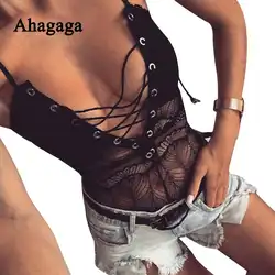 Ahagaga 2018 весна Детский комбинезон женские Комбинезоны модные пикантные однотонные узкие v-образным вырезом кружева Для женщин боди