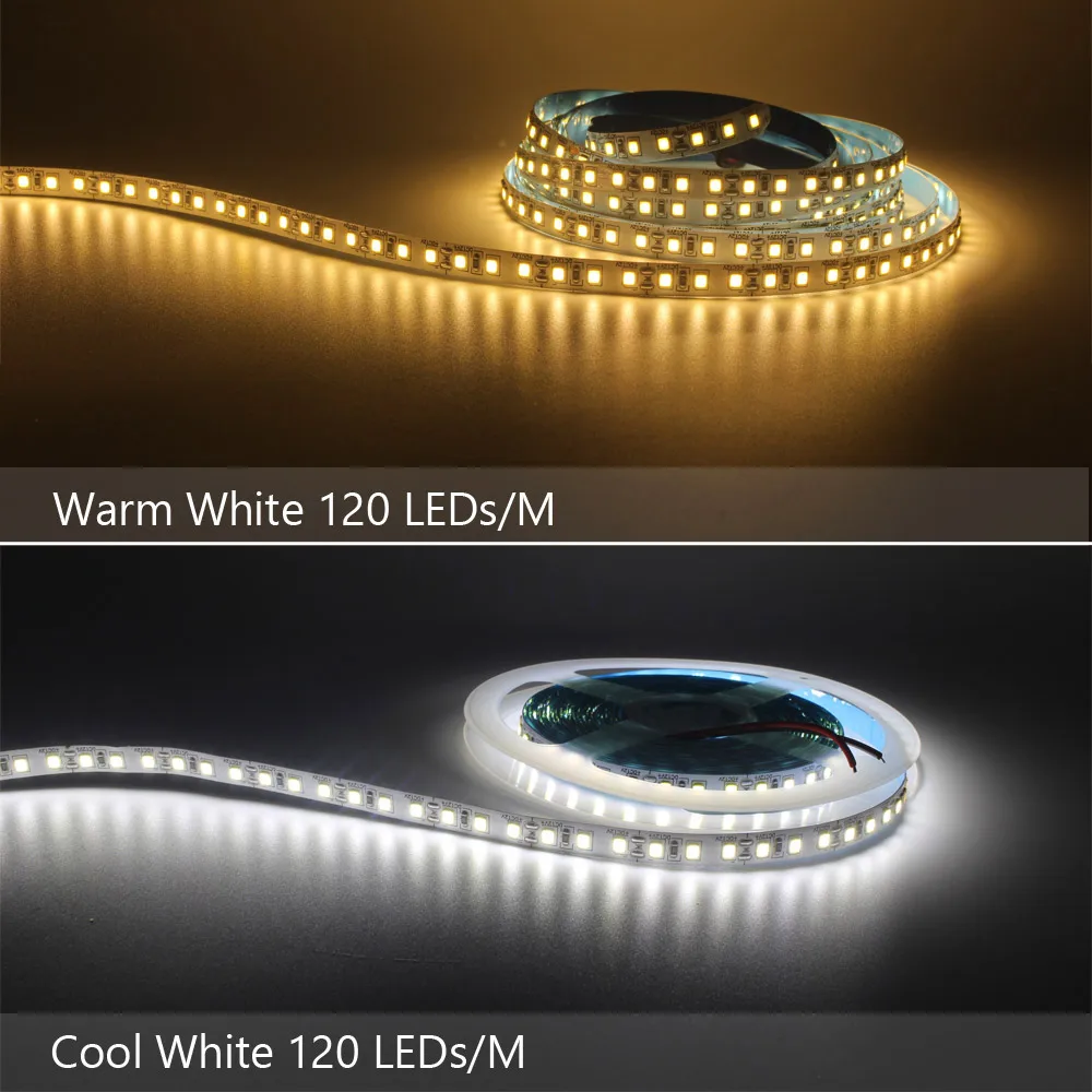 LED 스트립 조명 12V DC SMD 2835 120LED/M 1M 2M 3M 4M 5M Tira LED 스트라이프 테이프 따뜻한 흰색 240LED/M 유연한 실내 홈 조명