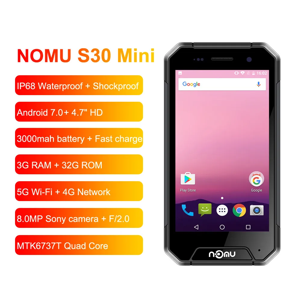Оригинальный NOMU S30 mini 4G мобильный телефон Android 7 0 3 ГБ + 32 четырехъядерный смартфон