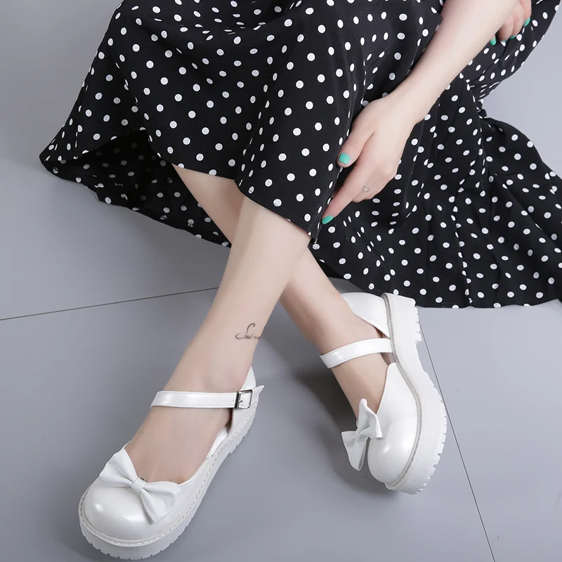 

Japanese sweet lolita shoes vintage round head low heel women shoes cute bowknot one-word buckle kawaii shoes loli cosplay