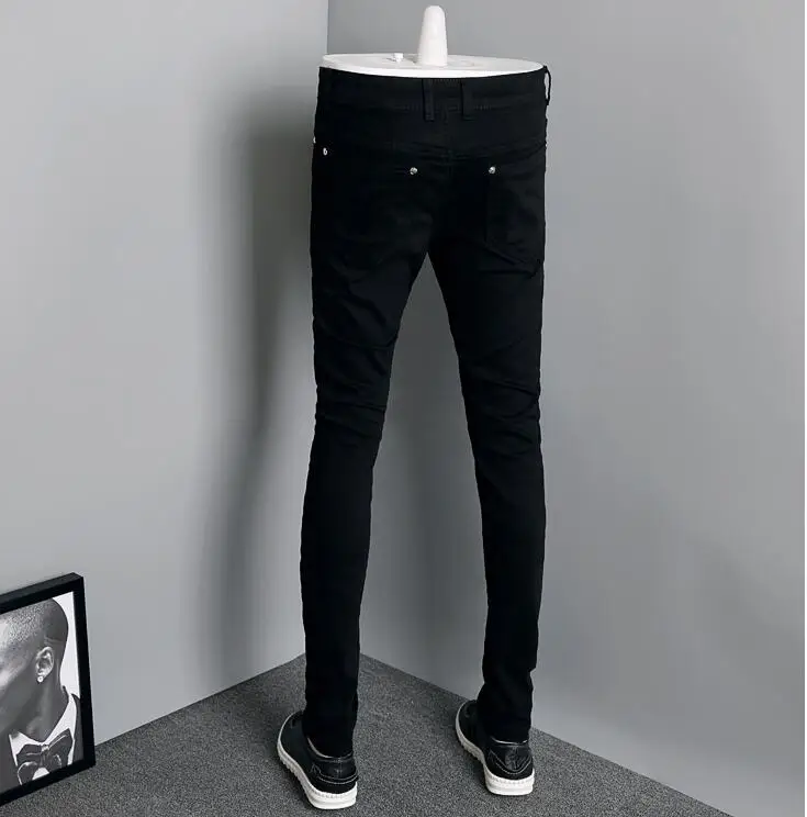 2017 New Stretch Skinny Men Solid Color Jeans Fashion Casual Black and White Pencil Jeans stretch jeans