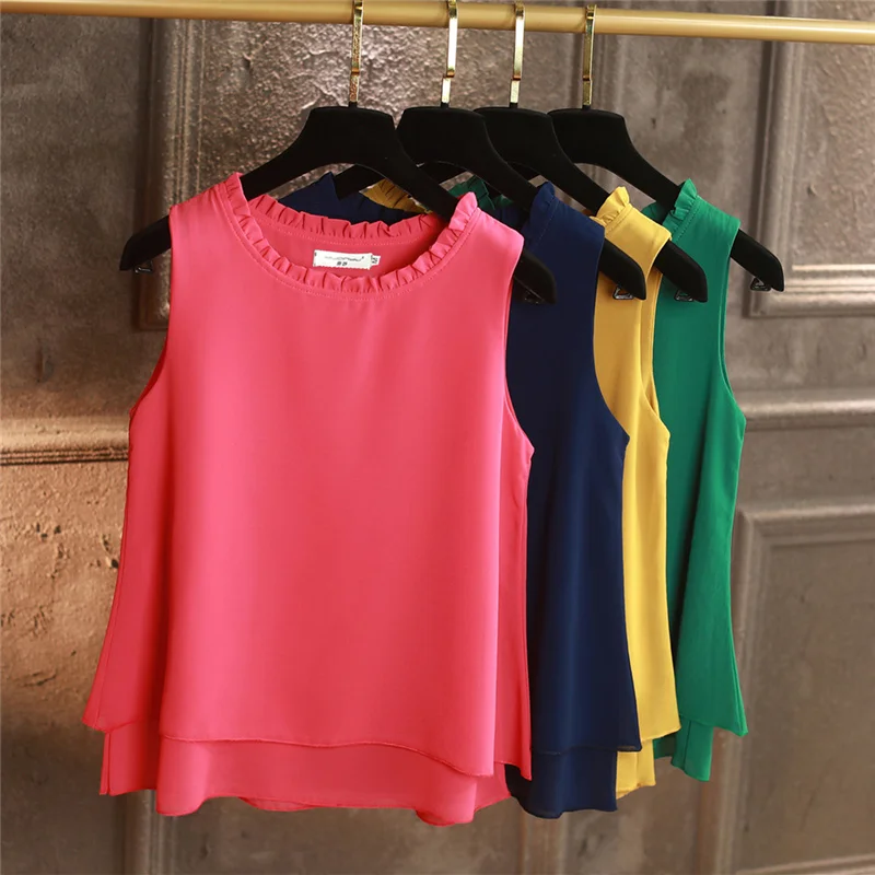 yuan yu 2019 Summer New Arrival Casual blouse High Quality Sleeveless chiffon shirt Loose Plus Size 5XL Women's blouse