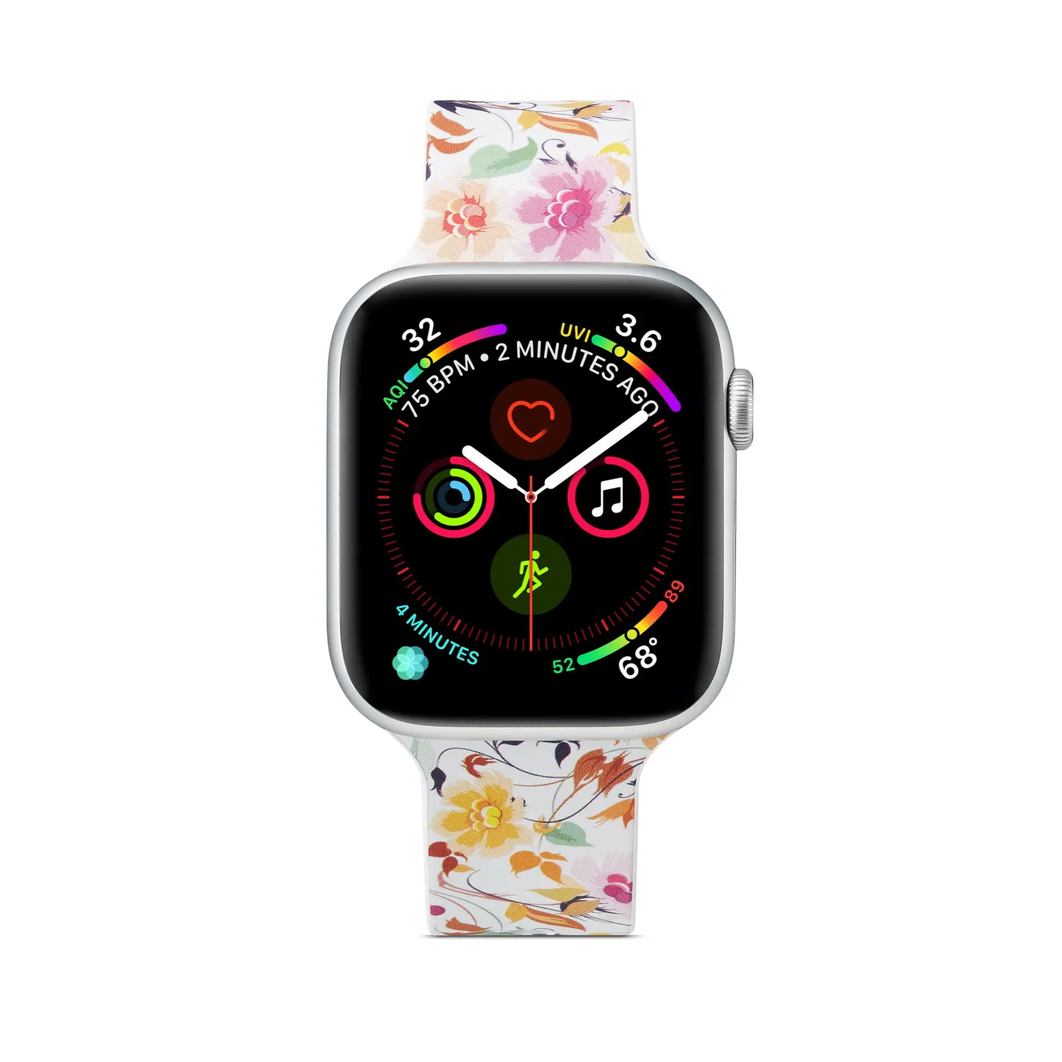 

Silicone Band For Apple Watch 4 44mm 40mm Flower Printing Strap Rubber Bracelet for Apple watch series 4 3 2 42mm 38mm New