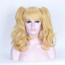 StrongBeauty, парики для косплея Бэтмен Харли Квинн, 2 зажима, Золотой Блонд, кудрявые, средние синтетические волосы, вечерние парики на Хэллоуин