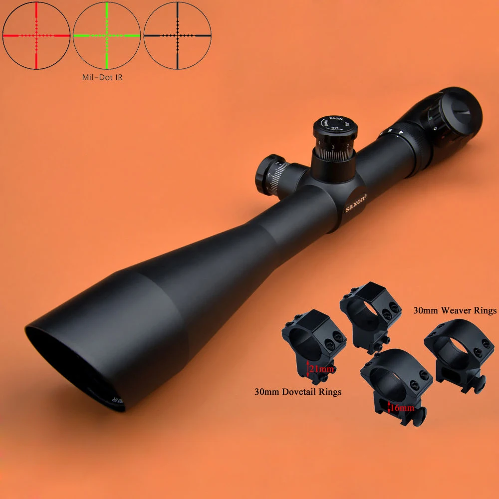 

Saxon Rifle Scope 4-16x50 R/G Scopes and Optics W/2 Kings of Mounts Mil Dot Hunting Riflescope