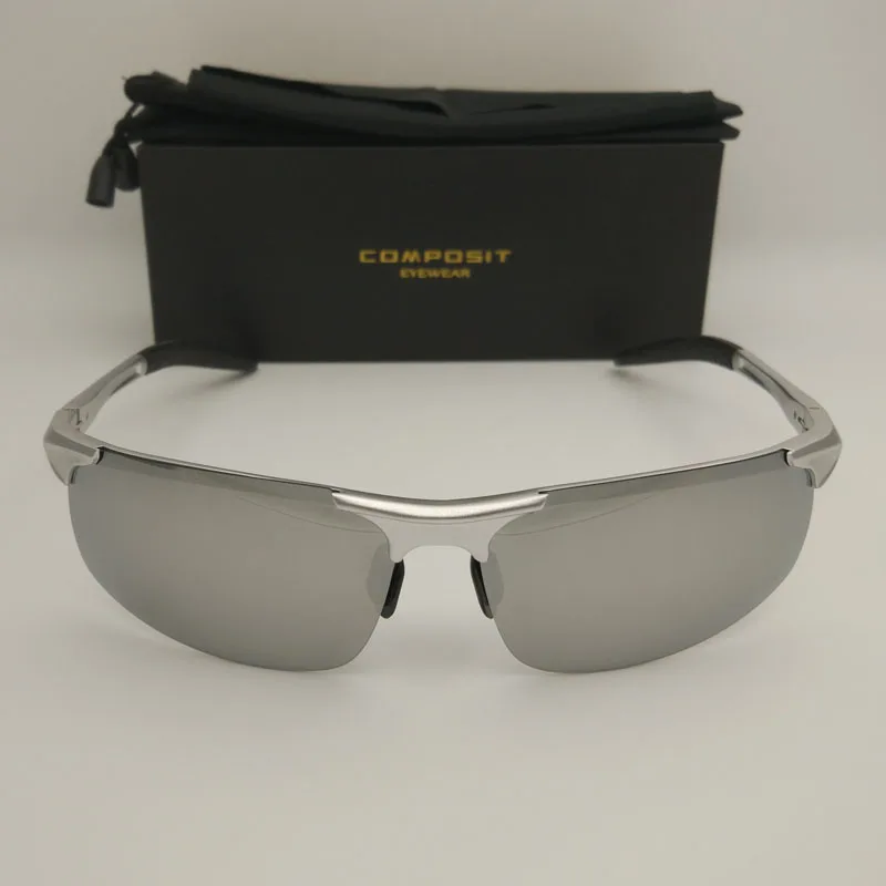 Эластичные ноги Composit бренд супер легкие солнцезащитные очки Серебряное зеркало спортивные полу оправы алюминия магния мужские солнцезащитные очки Polaroid