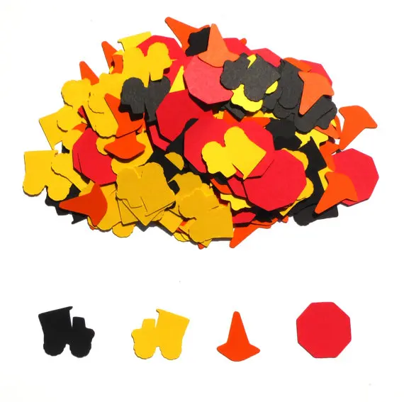 Dump Tuck Construction Themed Party Confetti Assorted Pieces Black Yellow Red and Orange Table decor scrapbook favors | Дом и сад