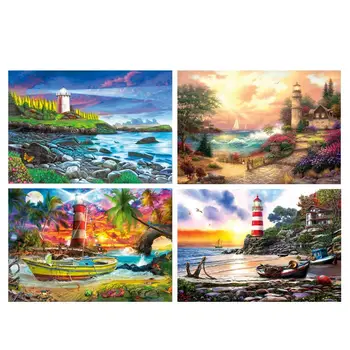 

4 Pack Seaside Lighthouse 5D DIY Diamond Painting Kits Full Drill Rhinestone Embroidery Cross Stitch Home Decor Craft