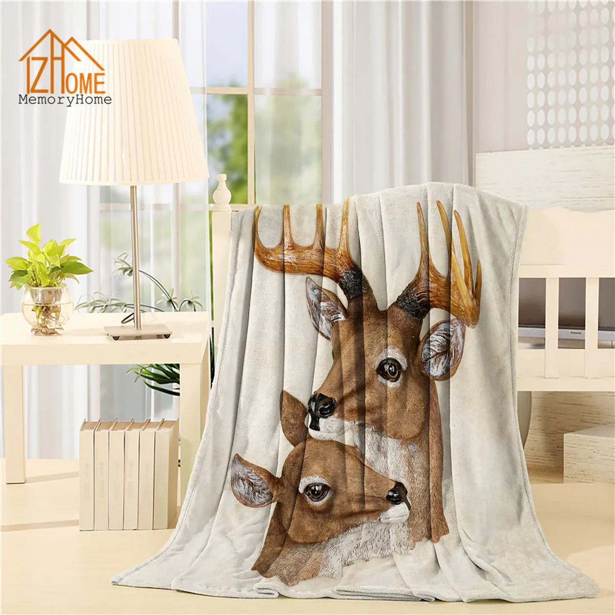 Memory Home Personalized Fleece Blanket Throw Custom Deer Art Printing