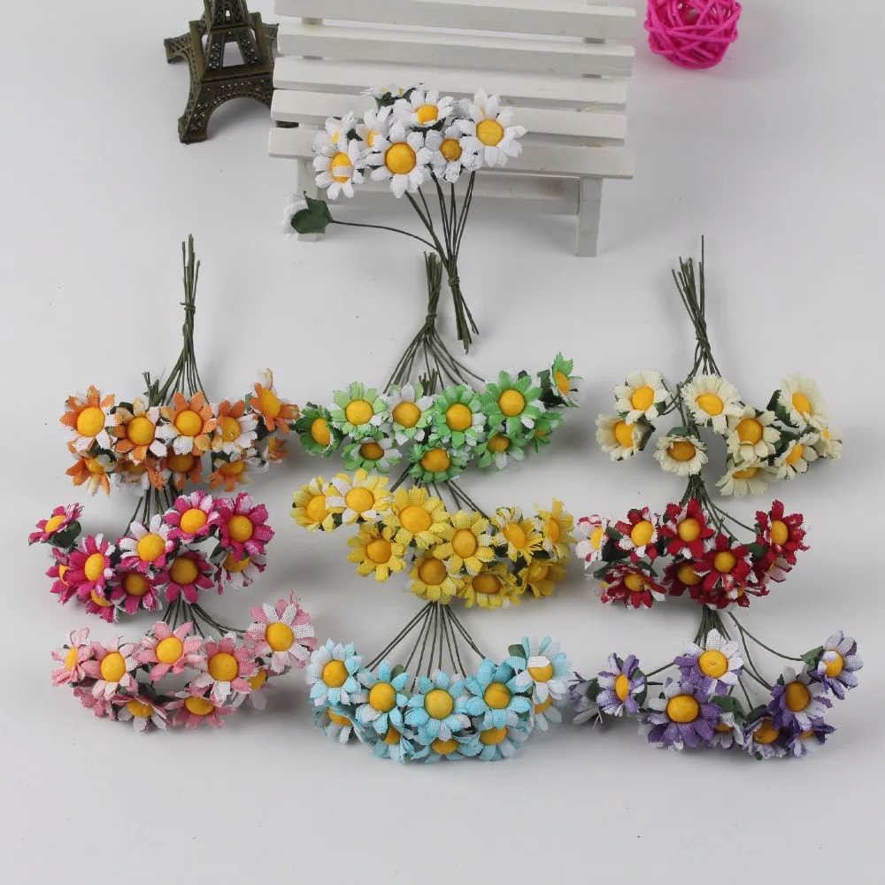 

10 pcs/ lot cheap Mini Silk Daisy Artificial Rose Flowers Bouquet DIY Wedding Decoration Paper Flower For Scrapbooking Flower