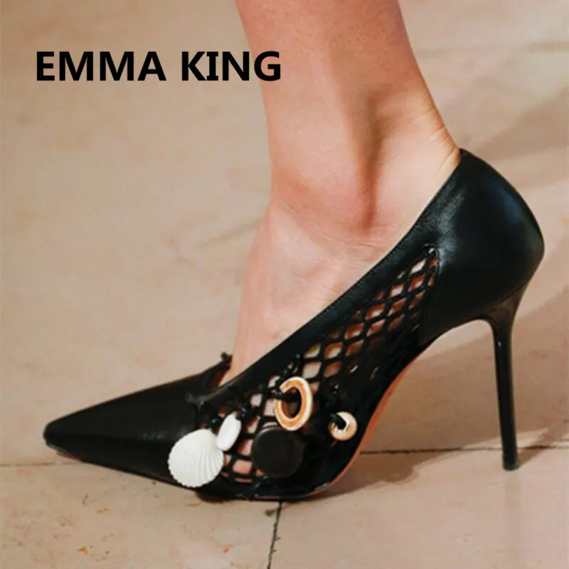 

2019 Side Mesh Unique Design Pumps For Women Pointed Toe Shallow Thin Heel Slip On Ladies Gladiator Shoes Woman Sexy High Heels