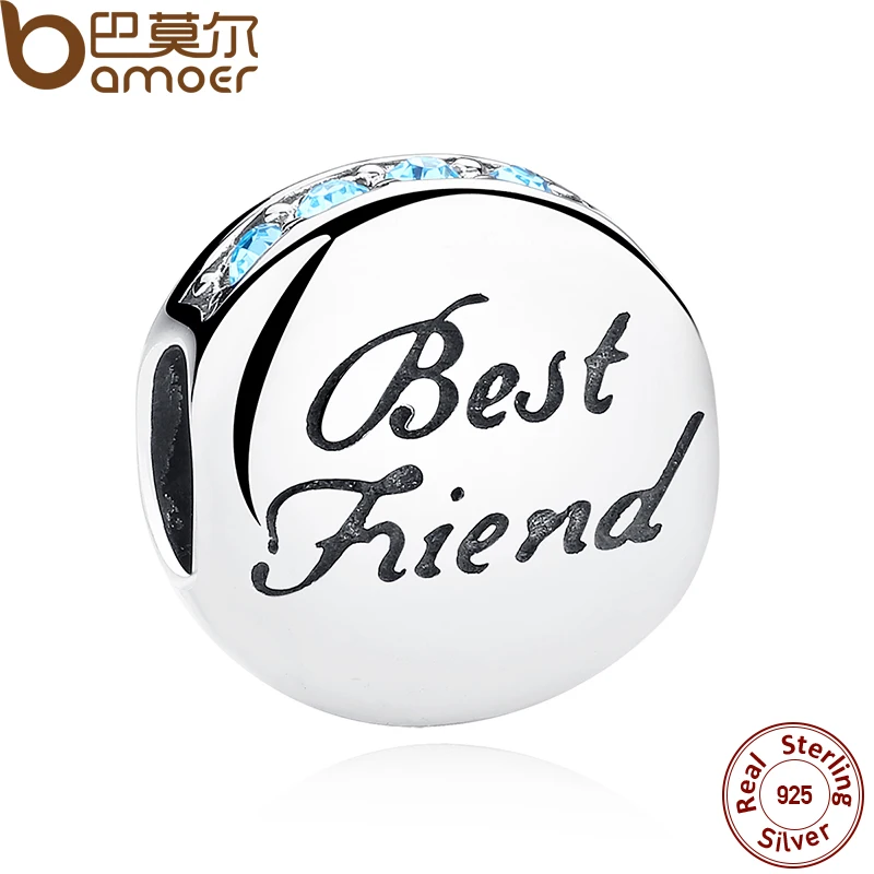 BAMOER New Fashion 925 Sterling Silver BEST FRIEND Beads Charms fit Brand Bracelets Necklace Friendship Gift SCC022
