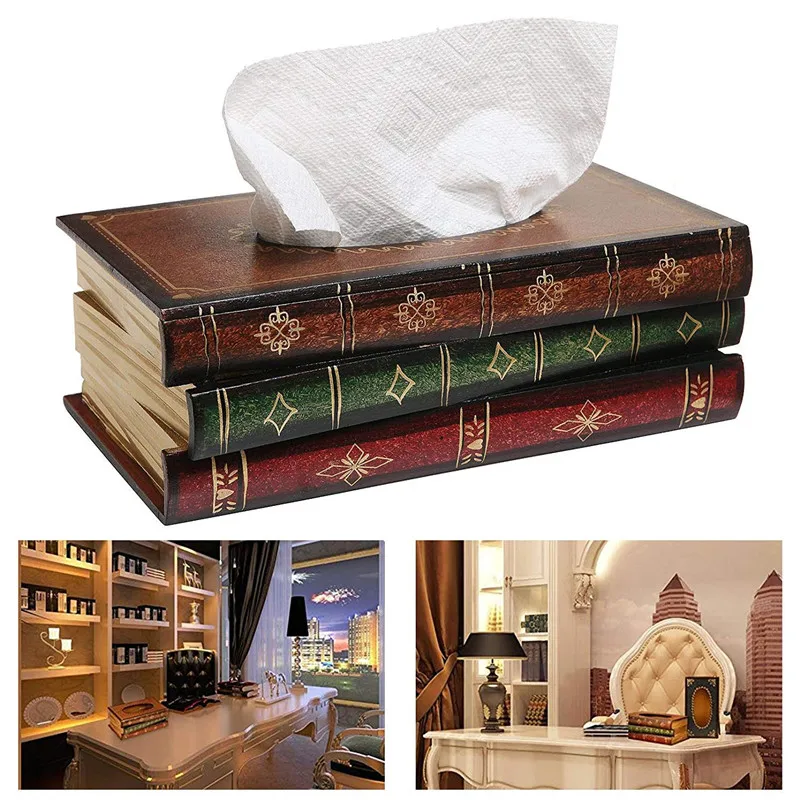 

Creative book wood tissue box European paper towel pumping