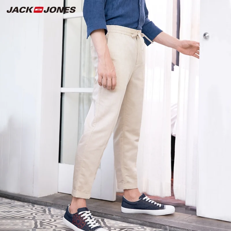 JackJones мужские зауженные льняные и хлопковые укороченные брюки повседневные брюки длиной до лодыжки мужская одежда 219114556