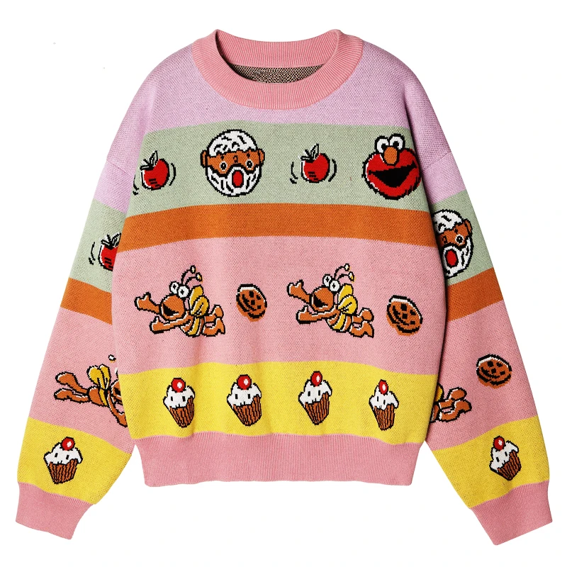 High Quality Women's Winter Warm Thick Sweater Striped Cartoon Color Matching Cotton Ladies Knit Jumper Designer | Водолазки