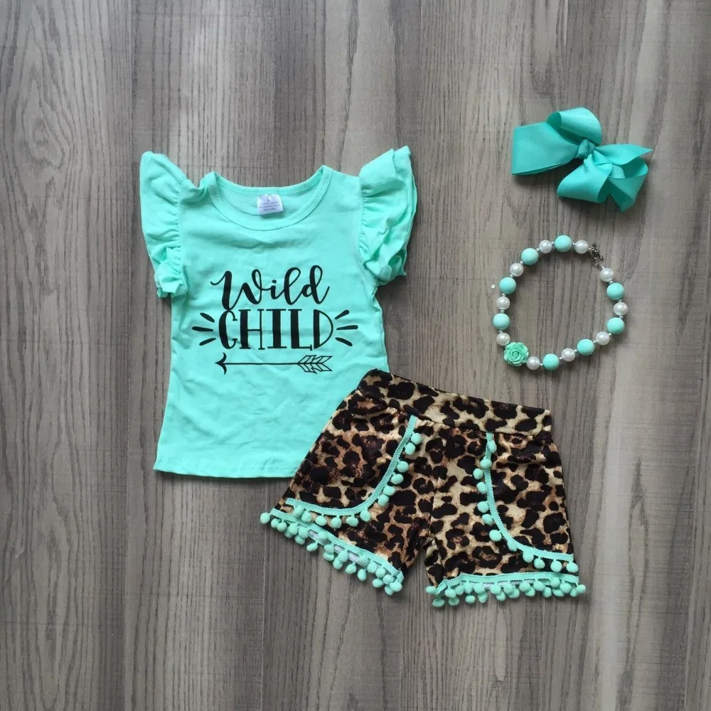 new Summer baby girls children clothes pom-pom shorts wild child about Jesus leopard outfits ruffles boutique match accessories - Image 4