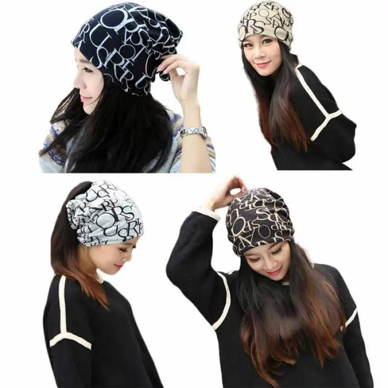 

2019 Cap Women Scarf Turban Head Wrap Cap Beanie Classic Fashion Hip-Hop English Letter Multi Purpose Baggy Hat Unisex Scarf D1