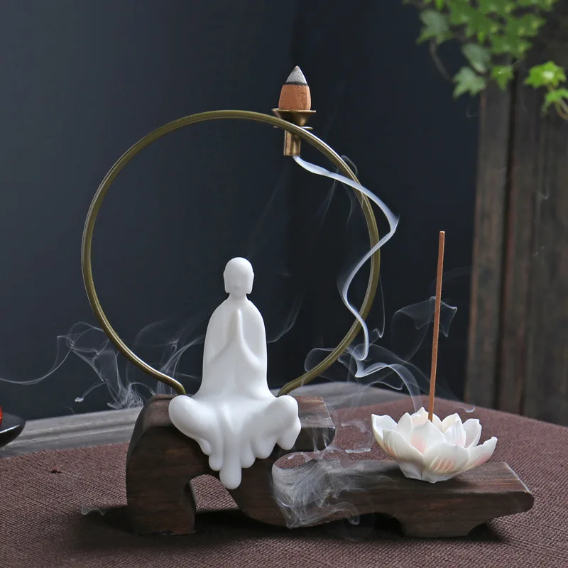 

Backflow incense burner Mountain stream Creativity Home Decoration Lotus Zen incense sticks Chinese style Ceramic incense holder