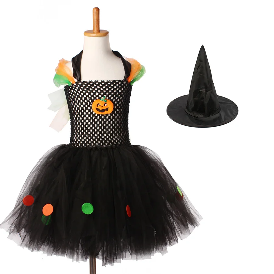 Kids Halloween Tutu Dress With Witch Hat (14)