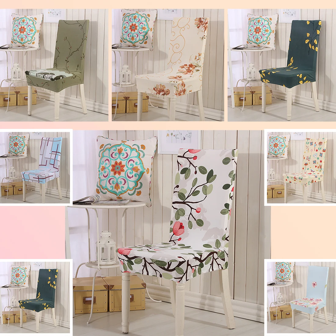 

New Strech Flower Printing Dining Chair Cover Spandex Elastic Anti-dirty Slipcovers Protector Stretch Removable Hotel Seat Case