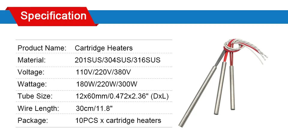 LJXH 10 шт./лот AC110V/220 V/380 V Great качественная форма нагревательный элемент картриджный нагреватель 12x60 мм Труба обогревателя мощность 180 W/220 W/300 W