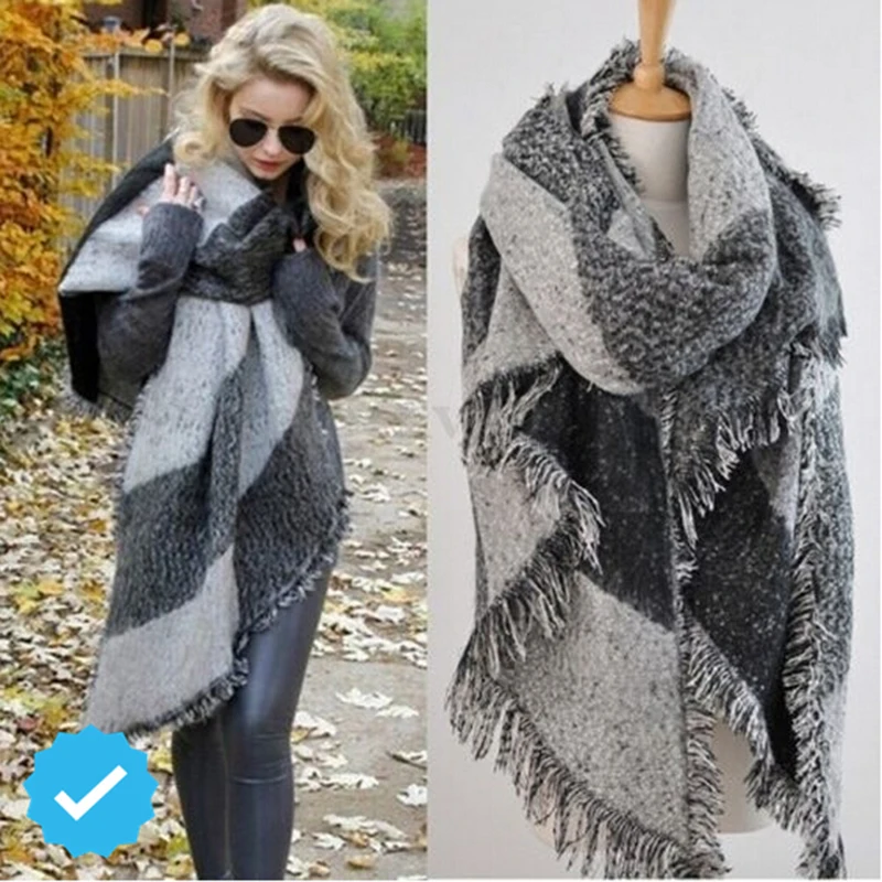 

Fashion Pashmina Women Scarf Thickening Warm Winter Plaid Scarf Shawl Reversible Cape Shawl Wrap Blanket Warm Poncho HO950750