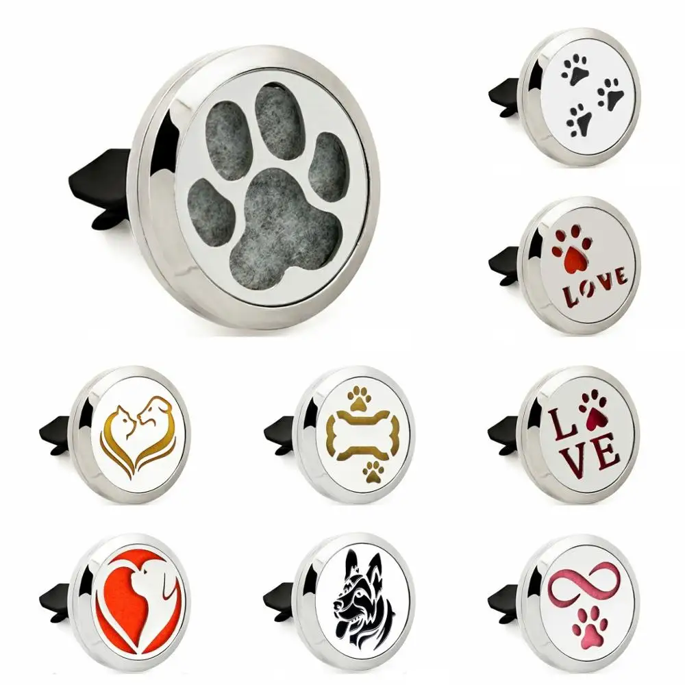 

Lovely Dog Paws Car air freshener 30mm Essential Oil Car Aromatherapy Locket Vent Clip Car Diffuser Locket 10pcs Pads Random