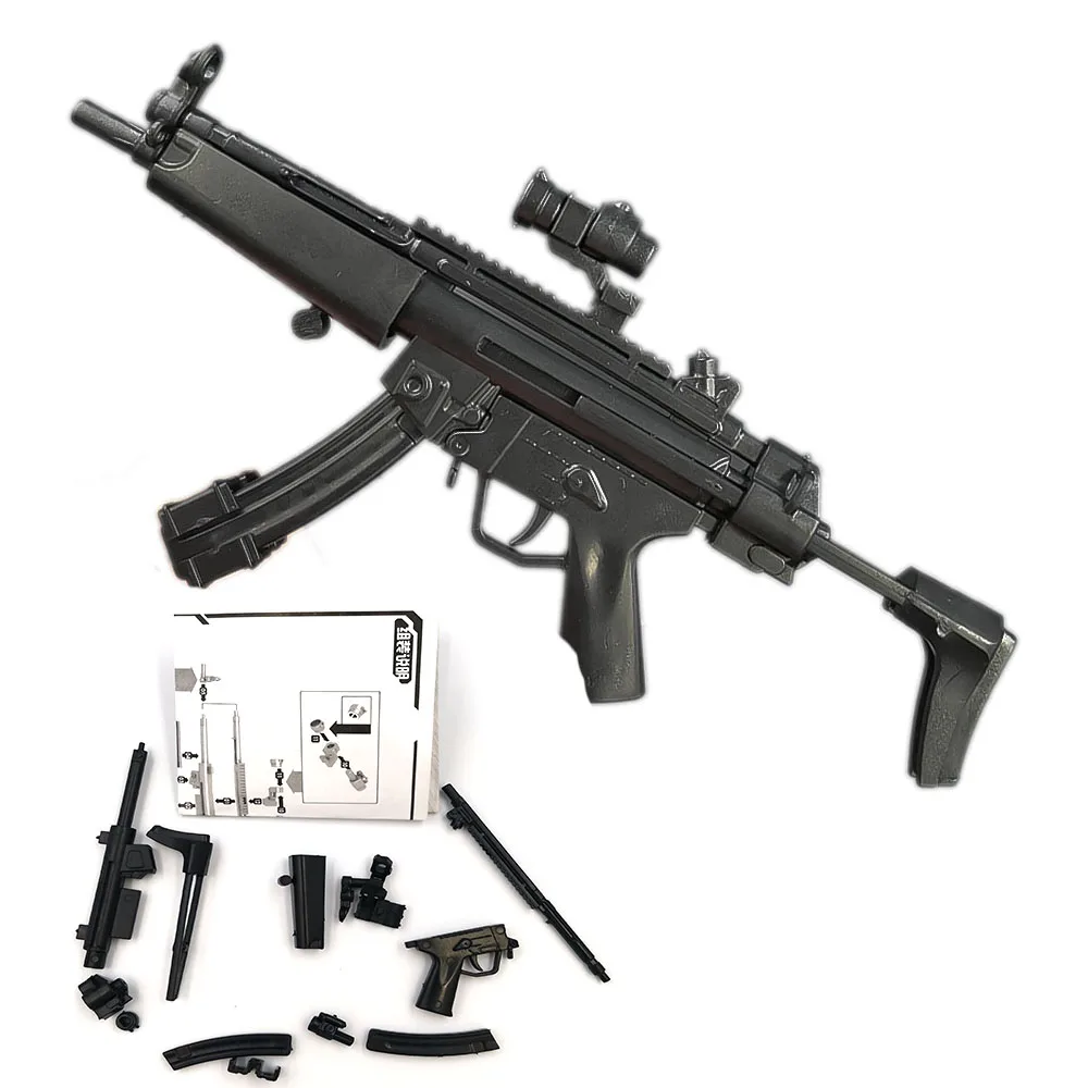 8 шт. 1/6 игрушечный пистолет Модель MP5 HK53 UZI MK18 KRISS VECTOR MP7 Пазлы Строительные кирпичи пистолет солдат оружие+ настенный дисплей