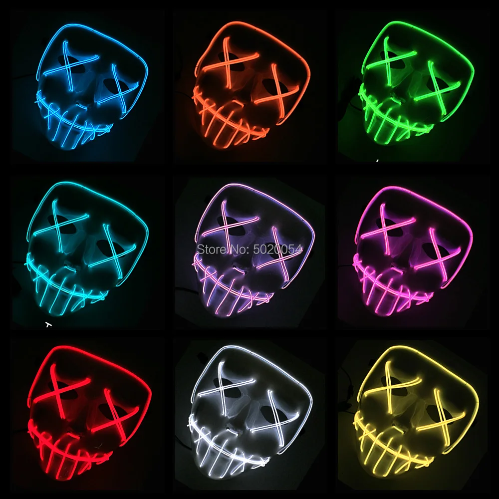 

10 Style Luminescence LED Masks Adult Cosplay Halloween Party Rave Masks EL Lighting Glowing Mask For DIY Glowing Bar