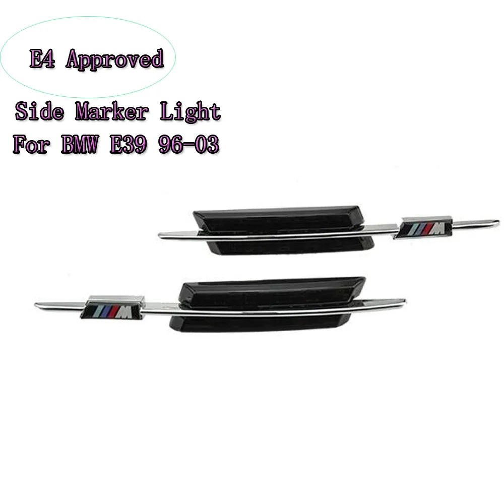 

Smoked Fender Side Marker Lights Turn Signals LED Amber Yellow Light For BMW E39 1996-2003 with M logo Error Free