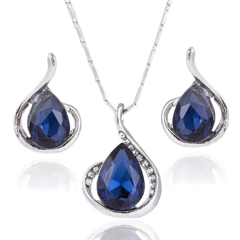 

Join.Y Earrings Women's Crystal Jewelry Set Suit Necklace Bright Studs Fashion Water Drop Pendant Necklace Set For Women Gift