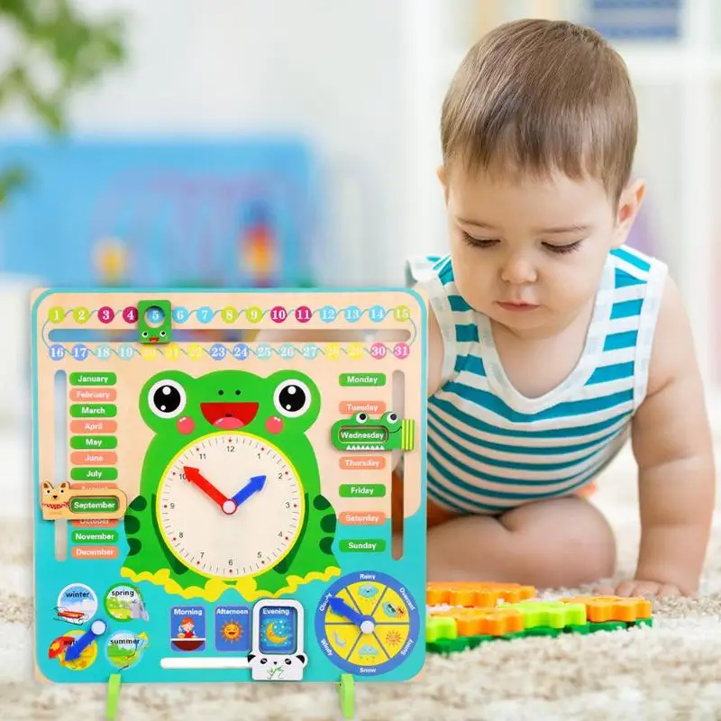  Kids Baby Montessori Cognitive Clock Time Learning Teaching Supplies Wooden Calendar Early Educatio - 33034862149