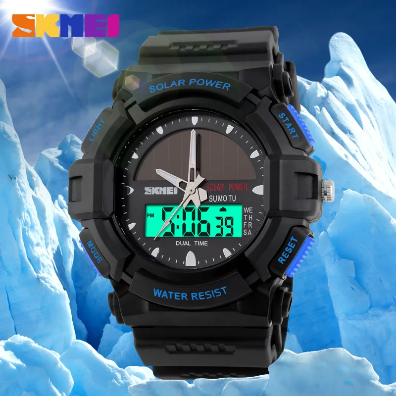 

zk20 Brand Solar Energy 2 time Zone Watch Waterproof 50M Men Sports Watches Digital Multifunctional Military Wristwatches 1050