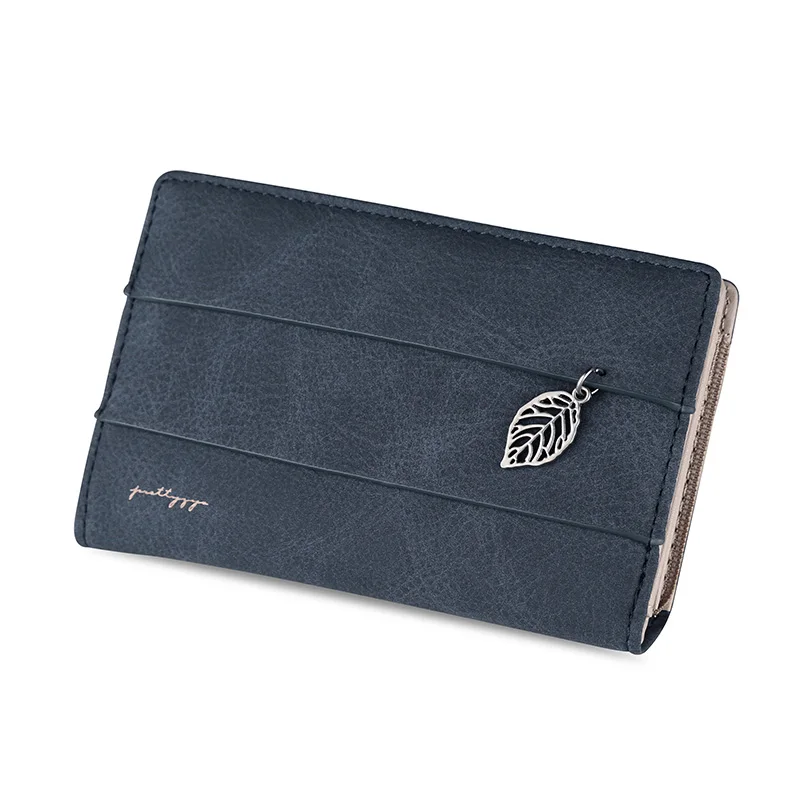 Navy Blue Middle 3 размера, новинка, Женский кошелек с застежкой в виде листьев, модные короткие длинные кожаные кошельки для монет, держателей карт, для девушек, для денег, телефона, клатч, Carteras - Цвет: Navy Blue Middle