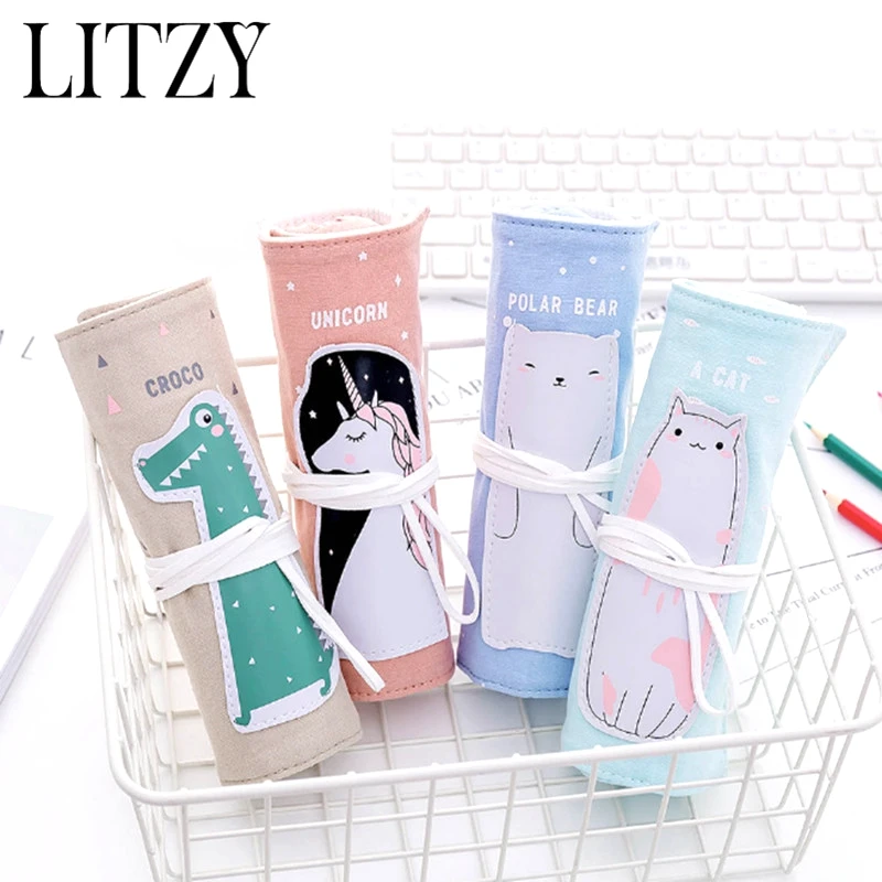 

Unicorn Pencil Case School Pencil Case Roll Up Cute Cat Pencilcase Canvas Large Pen Bag for Girls Boys Pouch Kawaii Stationery