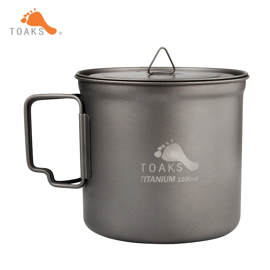 

TOAKS 1100ml Outdoor Titanium Pot Portable Picnic bowl Folded handle Ultralight Titanium Cup with Cover POT-1100