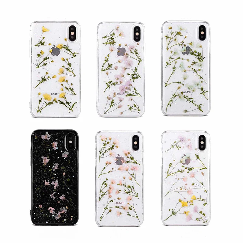 

LOVECOM Real Dried Flowers Case For iPhone XS Max XR X 6 6S 7 8 Plus Full Body Transparent Soft TPU Phone Back Cover Conque Gift