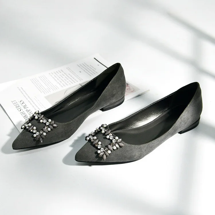 Di Signora Appartamenti Silp Elegante Dolce Da grigio A Chaussures Dalla Nuovo Femme Il Punta Su Calzature Nero Zapatos Donna Mujer De Della Fasciatura Arco Rhinestone Scarpe dfrnHTf