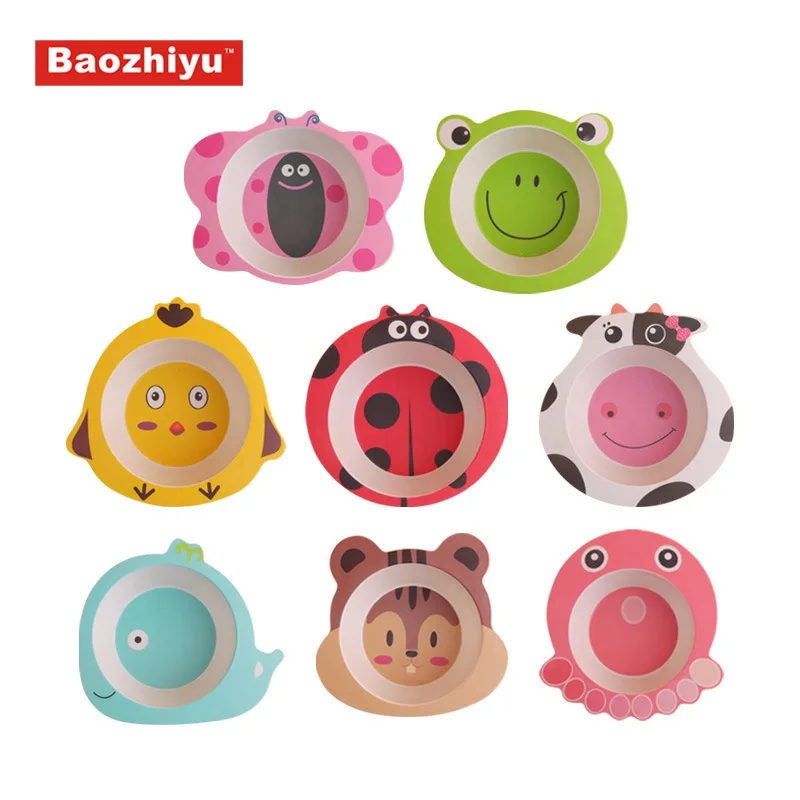 

Green bamboo fiber children tableware bowls Creative cartoon cute baby
