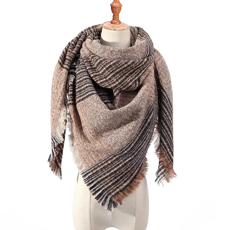 OLOME дизайнерский трикотажный зимний шарф для женщин клетчатый теплый кашемировый шарф шали женское одеяло треугольный пашминовый палантин