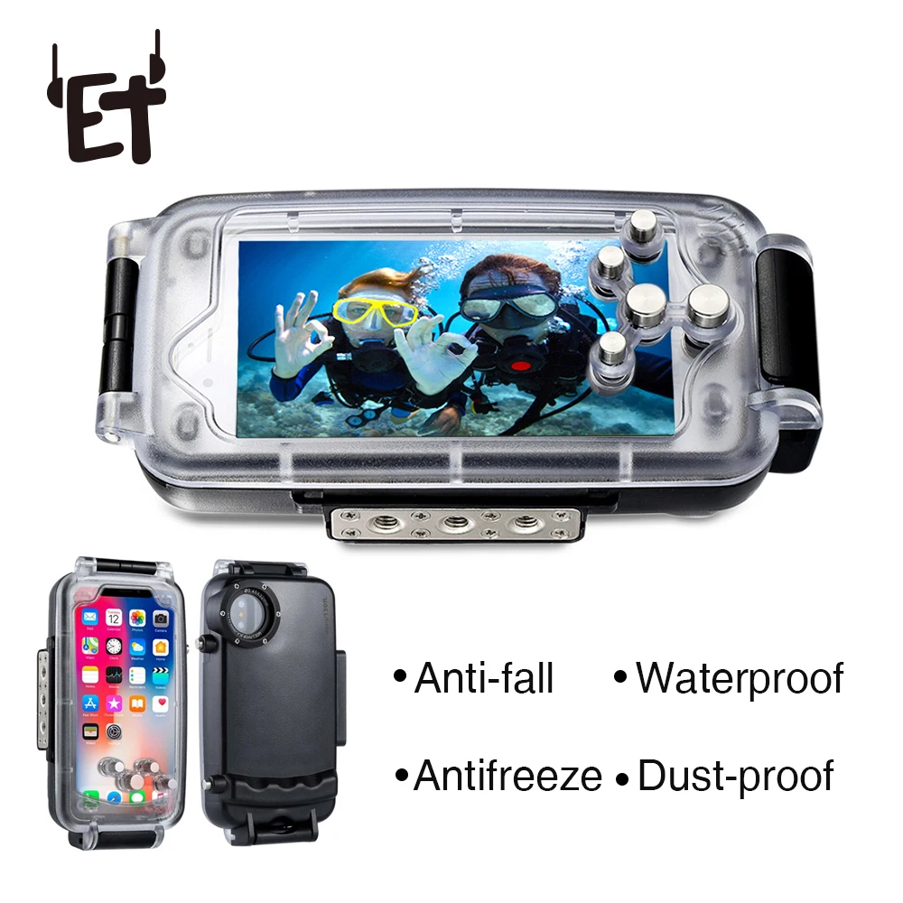 Goede ET Duiken Telefoon Behuizing voor IPhone 7 8 7 8 Plus X 40 m 130ft Professionele Waterdichte Onderwater Beschermende cover Case voor IPhone