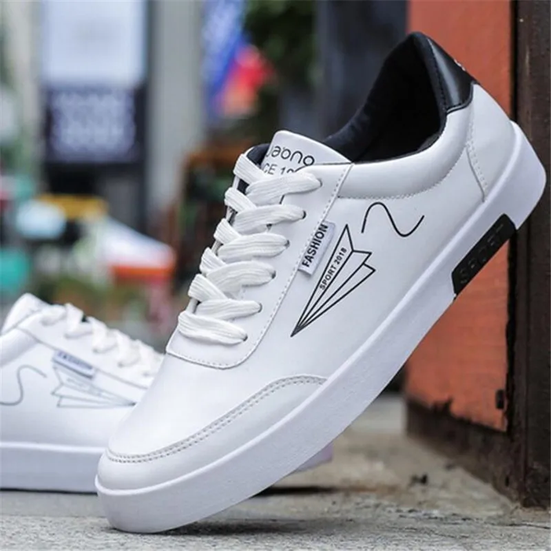 LAIDILANGTU الربيع والخريف جديد حذاء أبيض الرجال رياضية حذاء كاجوال تزلج أحذية pu أزياء الرجال حركة الأحذية