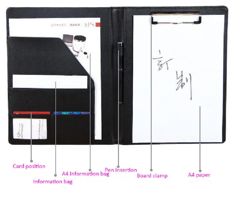 Новые кожаные Многофункциональный конференции клип переносная папка A4 информация мешок