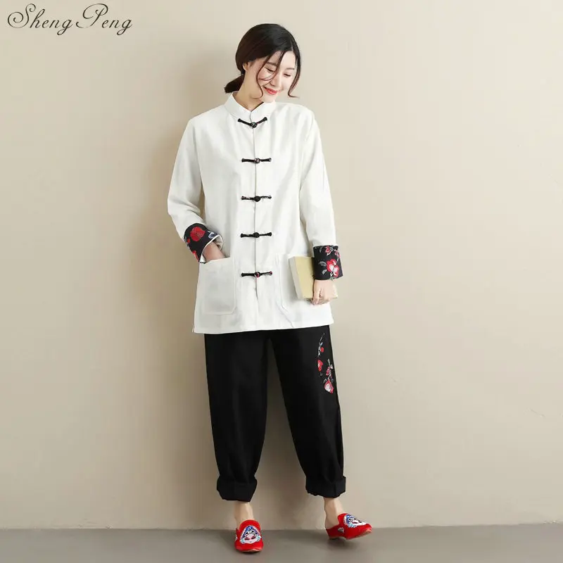 Стенд воротник Женщины Традиционный китайский блузка 2018 мода весна топ традиционная китайская одежда cheongsam Топ V907