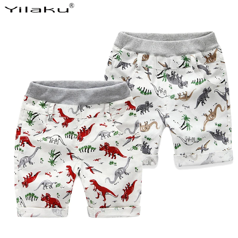 

Yilaku solid kids elastic waist shorts dinosaur Pattern summer boys pants trousers Cotton and Linen Casual kids shorts CI031
